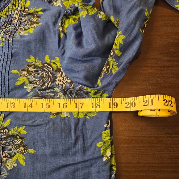 Lucky Brand Blouse Women’s XS Blue Floral Lace Trim Long Sleeve Boho Top Cottage - Picture 7 of 8